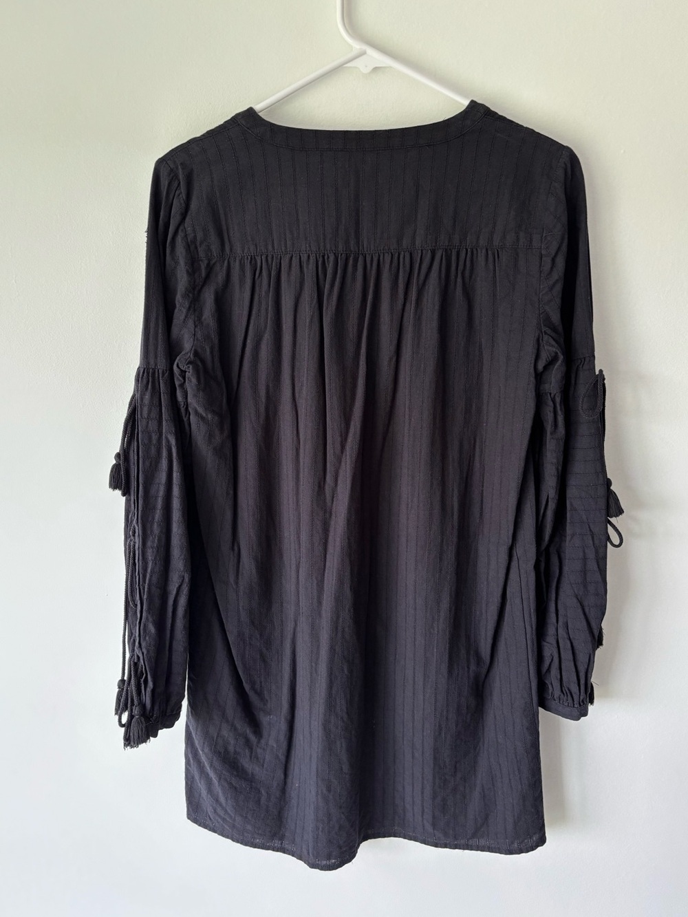 Rebecca Minkoff Black Cotton Peasant Mini Dress Long Sleeve Tie Arms Cottagecore - Picture 7 of 8